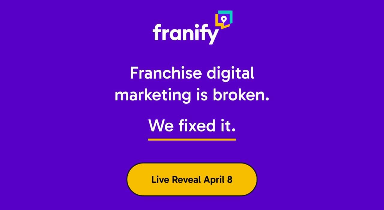 A purple background with white text that says: Franchise digital marketing is broken. We fixed it.